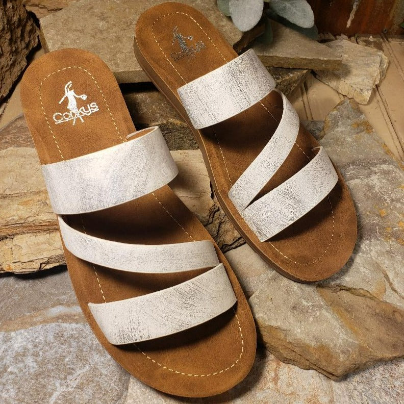 Lydia White Metallic Sandals