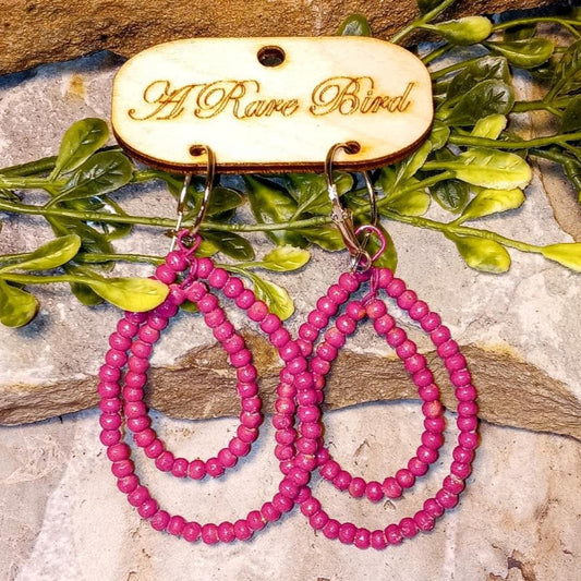 Teakwood Beaded Pink Earrings