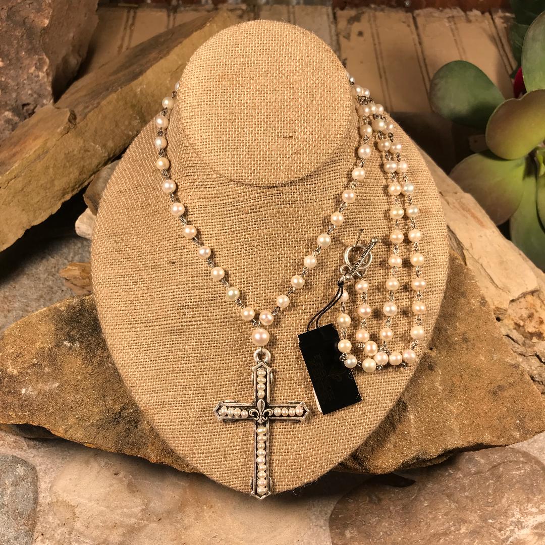 Pearls with Pearl FDL Channel Cross Necklace