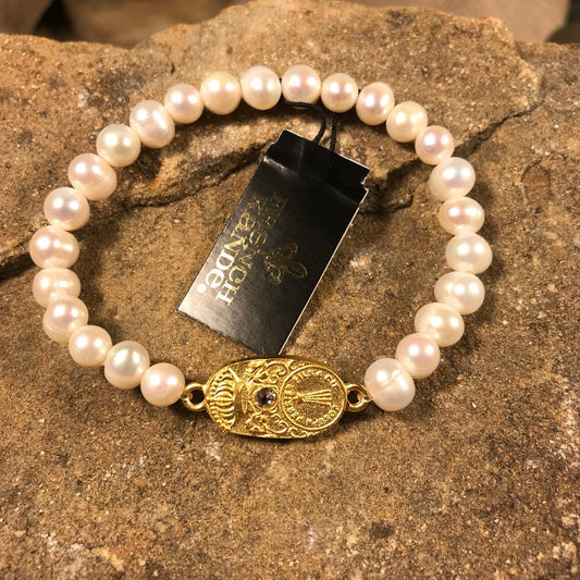 White Freshwater Pearl & 24k Gold Cuvee Bracelet