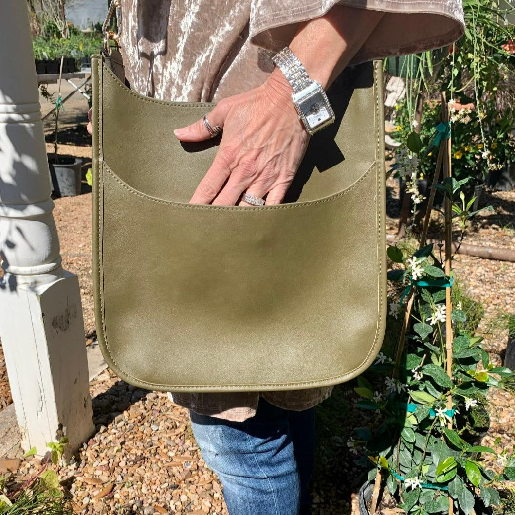 Vegan Leather Classic Messenger Olive Handbag