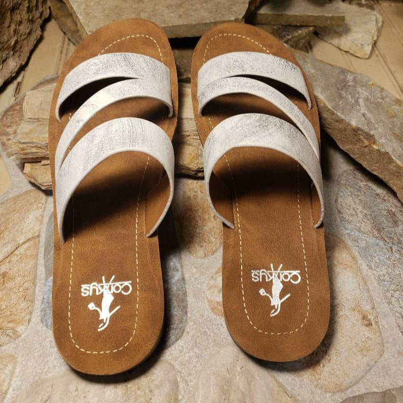 Lydia White Metallic Sandals