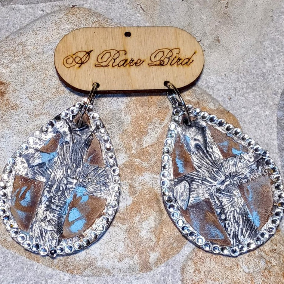 Teardrop Rhinestone Cross Earrings