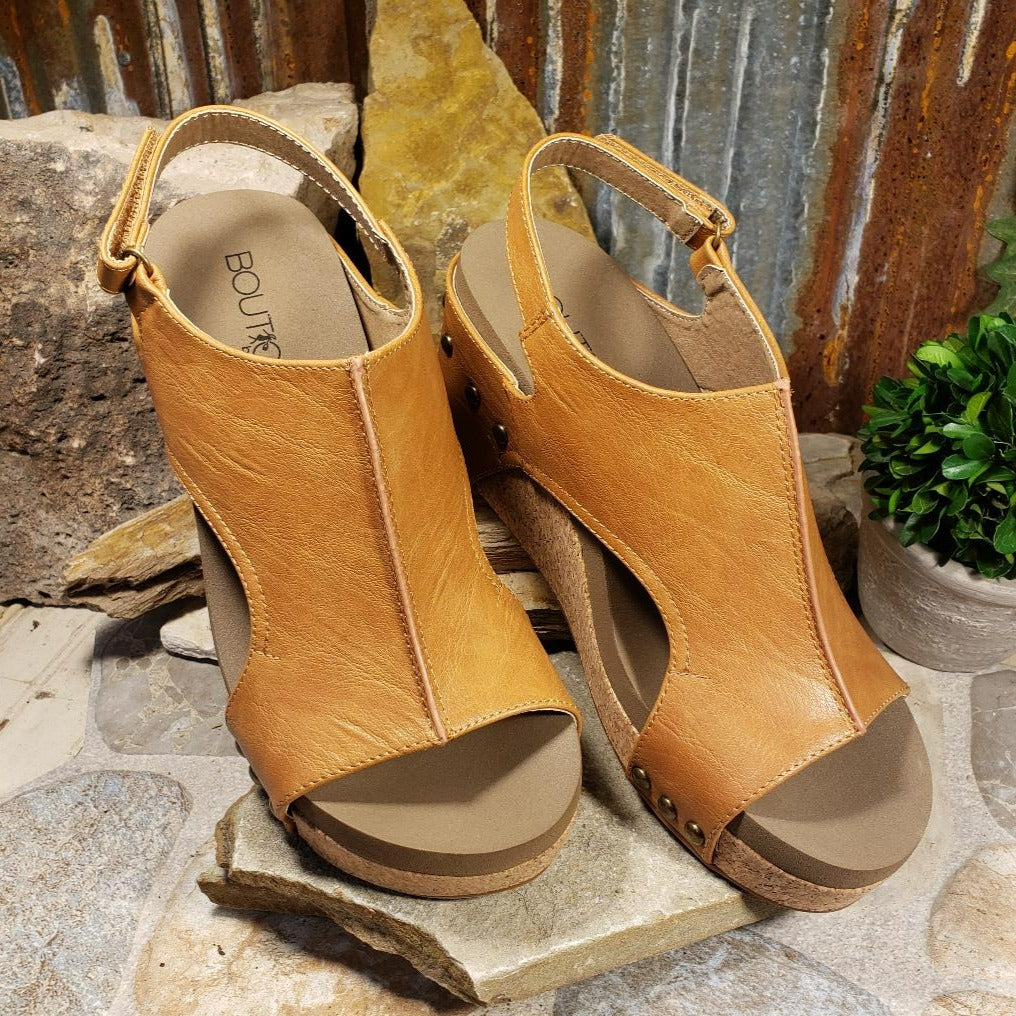 Carley Cognac Smooth Wedge/Sandal