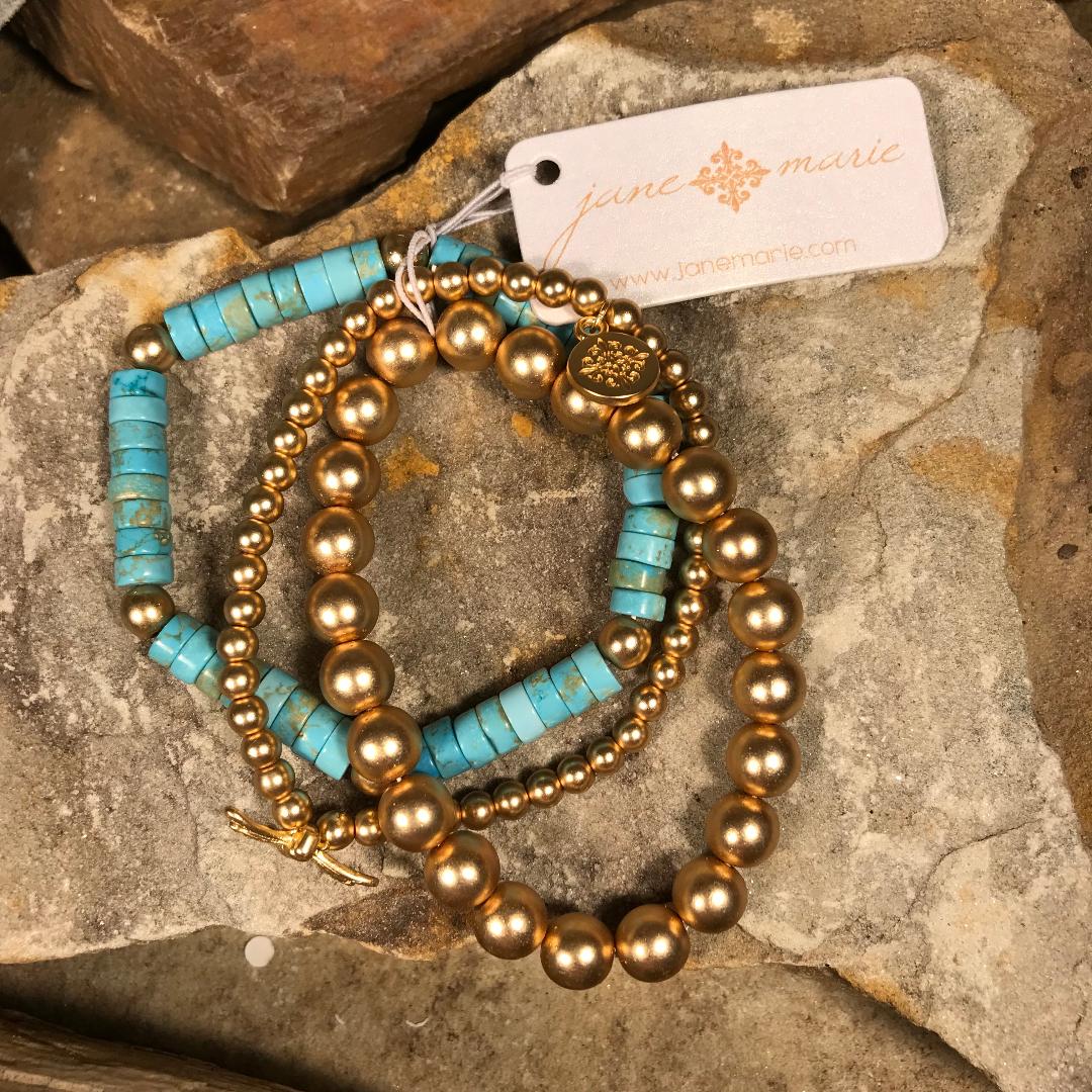 Turquoise, Matte Gold Bead & Bee Icon Bracelets