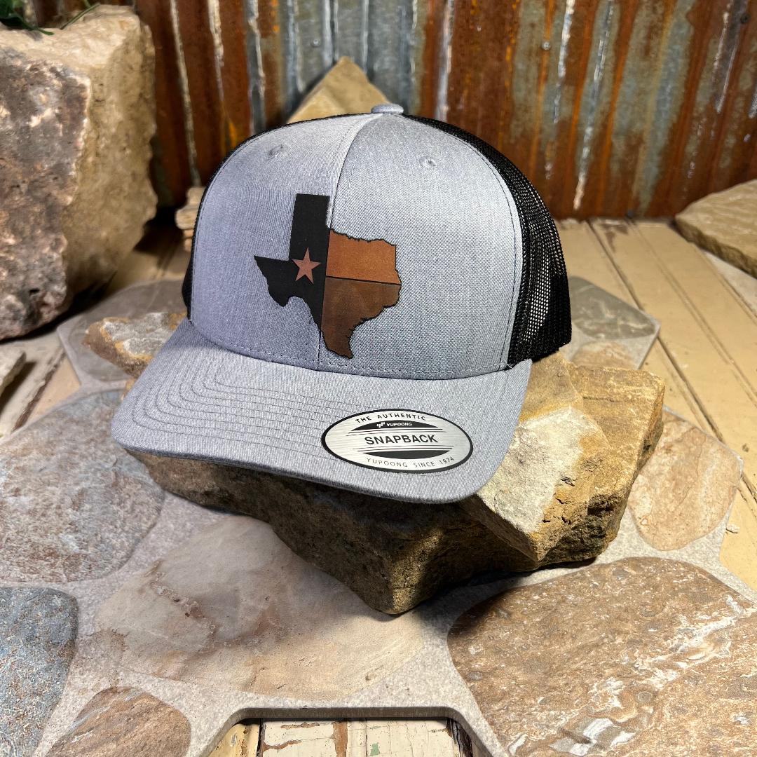 Texas State Shape with Texas Flag Leather Cap