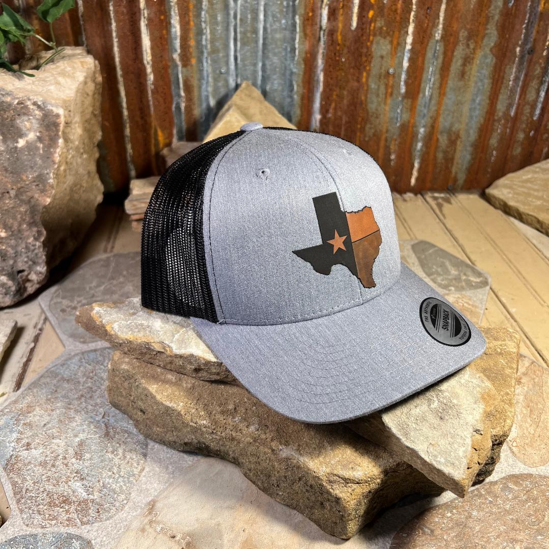 Texas State Shape with Texas Flag Leather Cap
