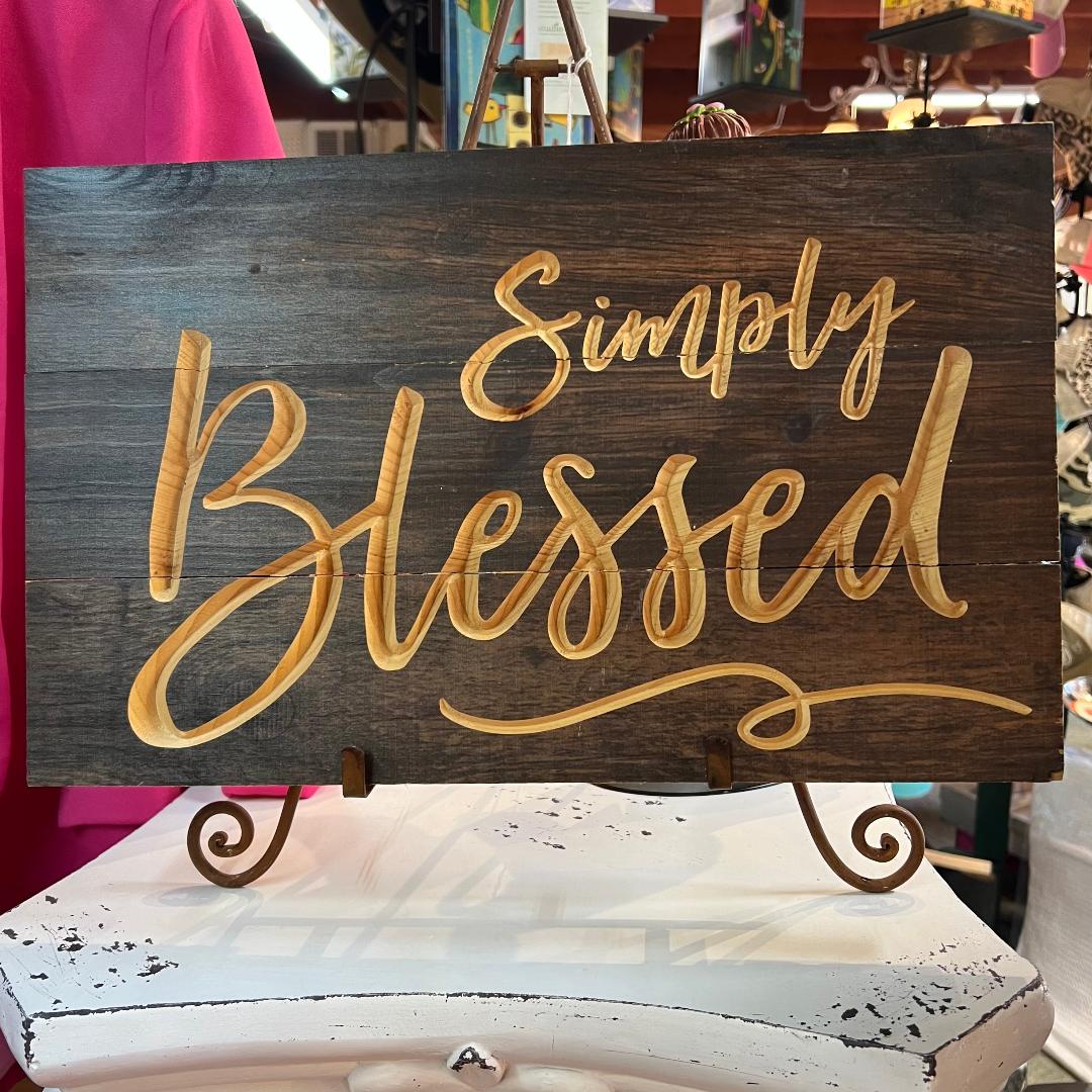 Simply Blessed Wood Engraved Sign